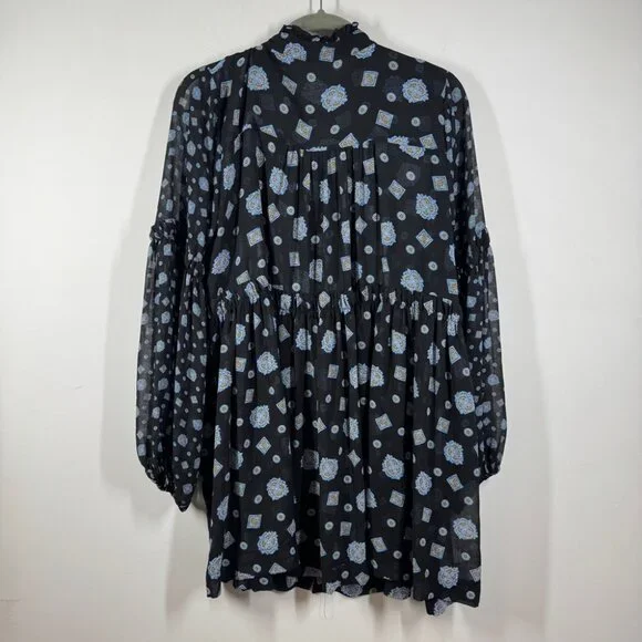 Free People Boho Turn Turn Sheer Mini Dress Size M Printed Festival  Peasant - Picture 10 of 15